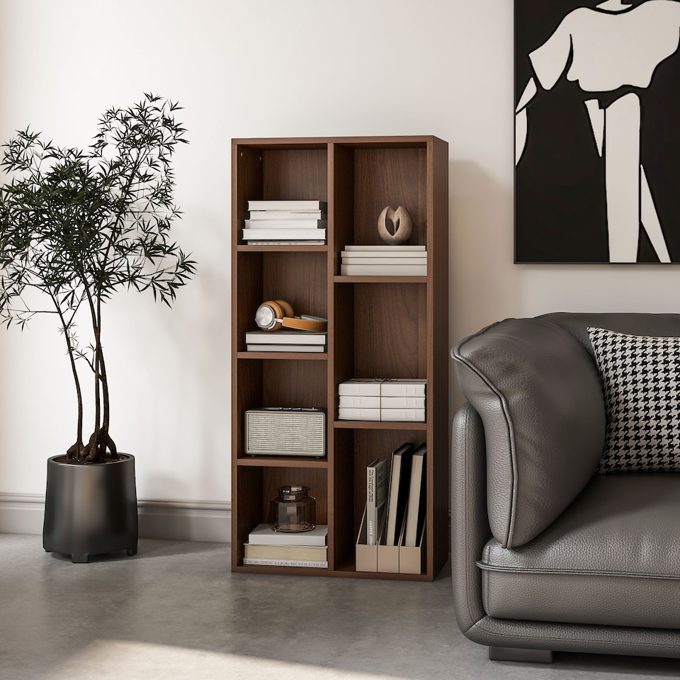 image 1 of HOMCOM 3 Tier Bookshelf, Modern Cube Bookcase with 7 Open Storage Compartments, Freestanding Display Storage Unit for Living Room, Bedroom, Study, Walnut