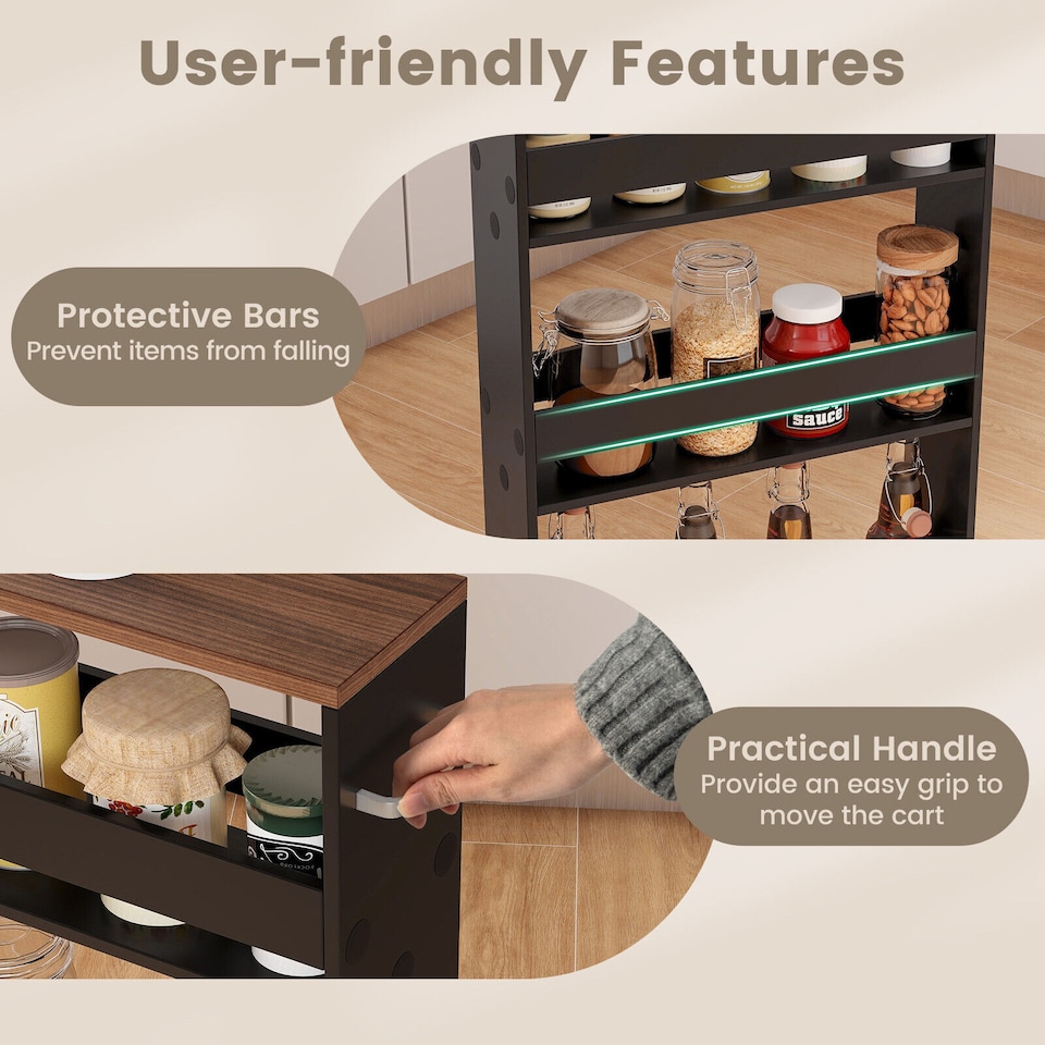 image 1 of COSTWAY 4 Tier Slim Utility Storage Cart Kitchen Trolley Narrow Mobile Serving Cart