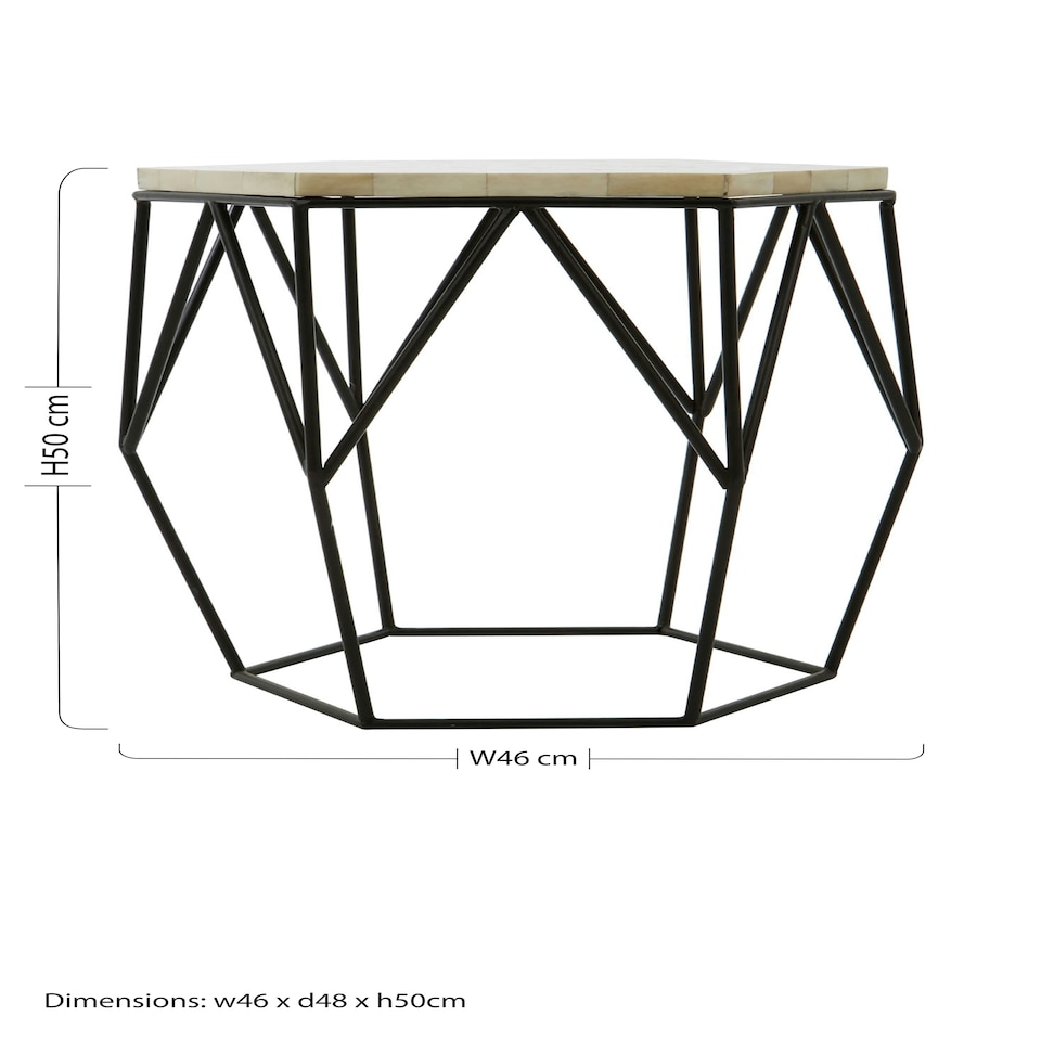 image 1 of Geometric Hexagonal Side Table,Unique Decorative Table,Monochromatic Wireframed Bedside Table,Small Table Black