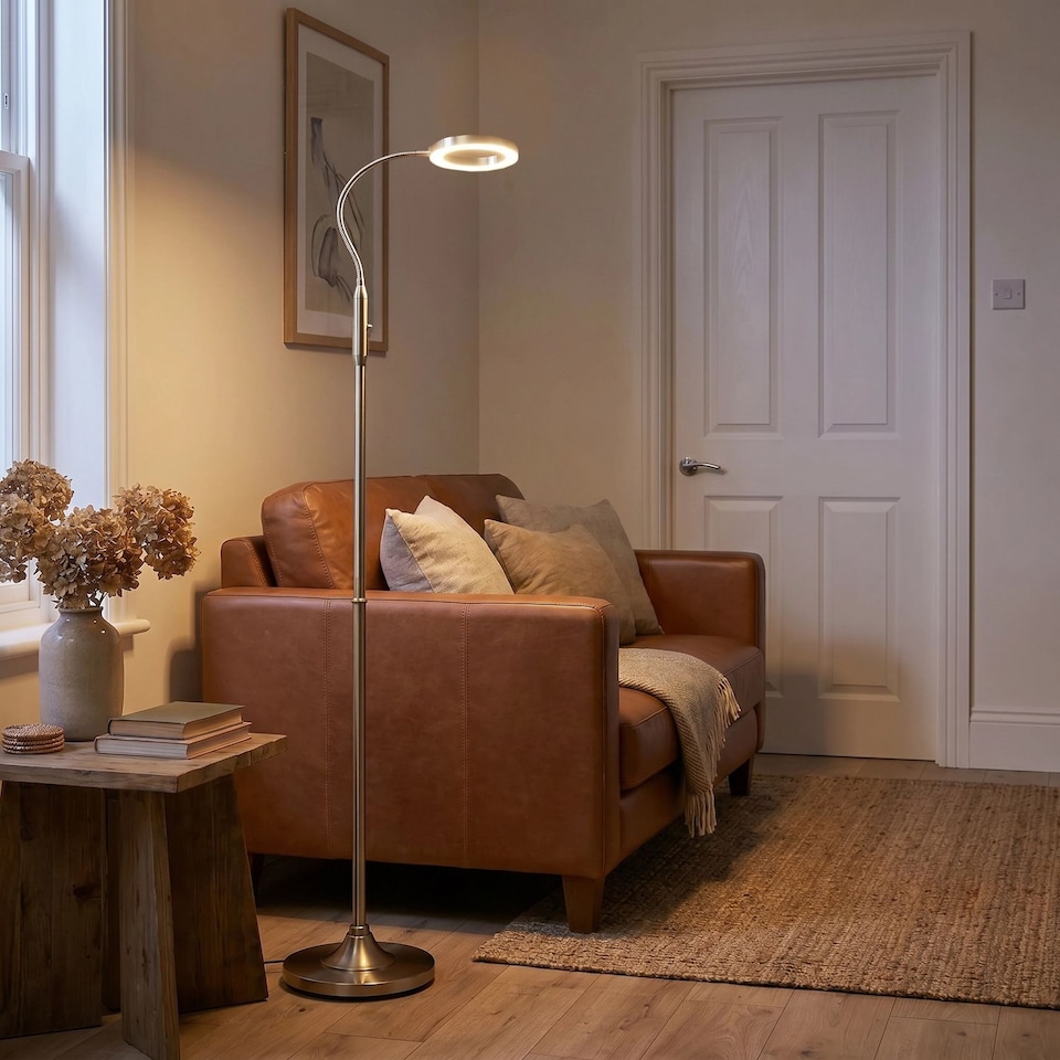 image 1 of Modern Nickel Task Floor Lamp with LED Halo Ring and CCT Memory Dimmer
