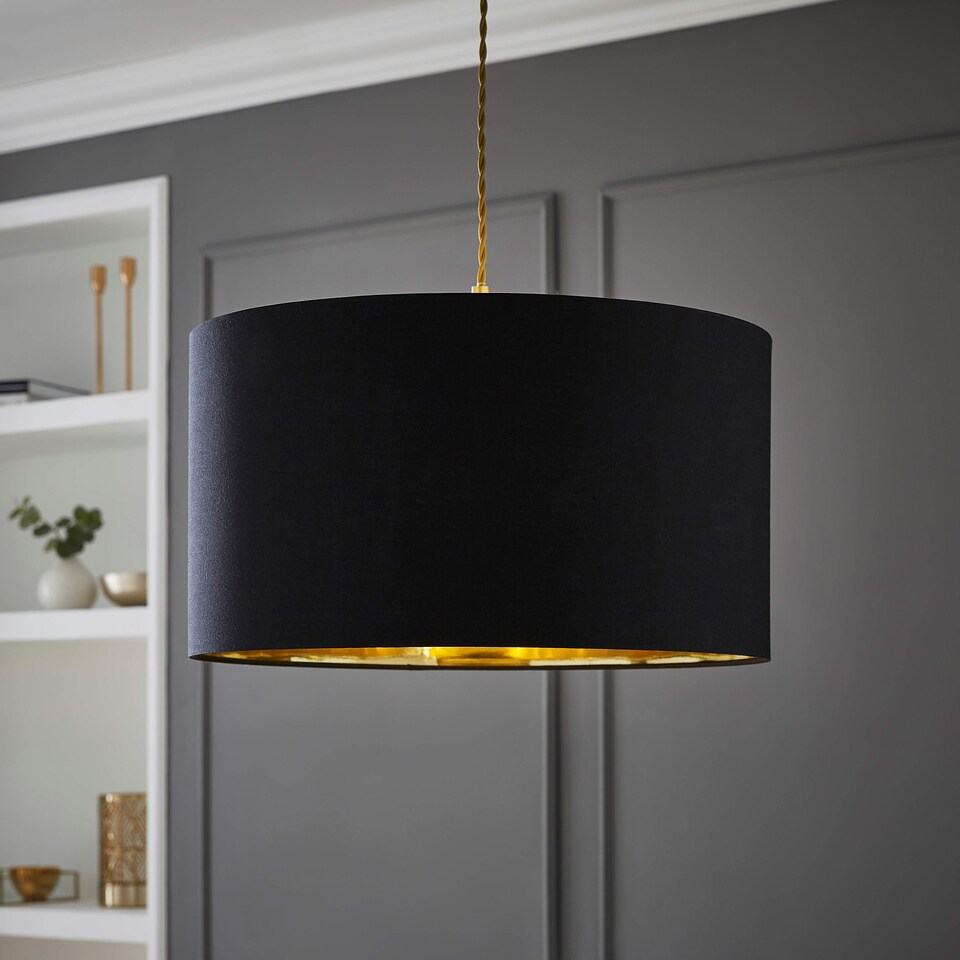 image 1 of ValueLights Reni Black Ceiling Pendant Shade Black And Gold Inner | Black
