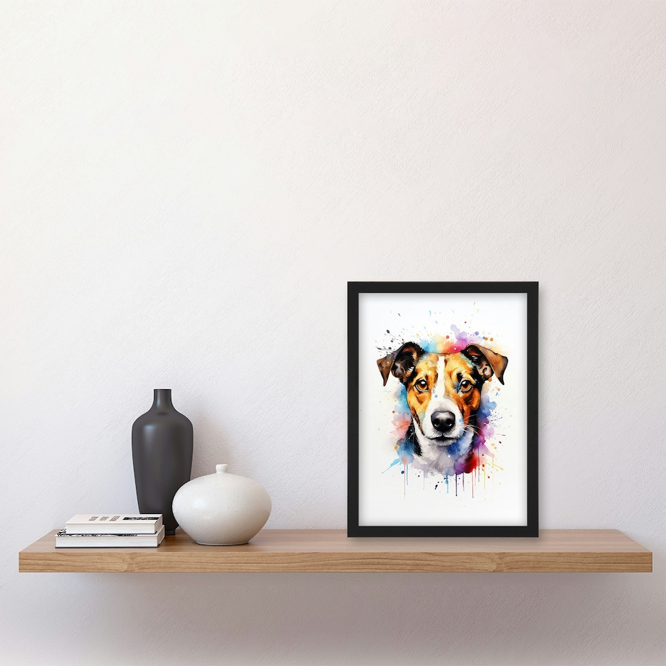 image 1 of Jack Russell Lovers Gift Watercolour Pet Black Framed Wall Art Print A4