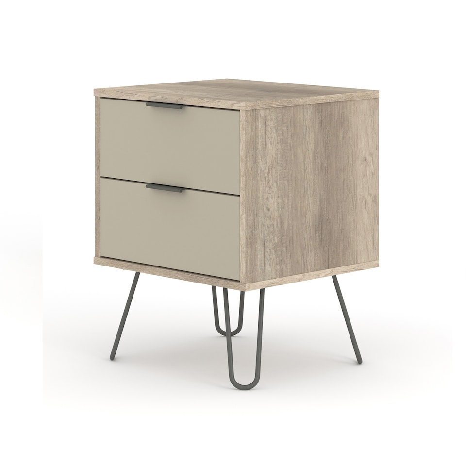 image 1 of Augusta 2 Drawer Bedside Table - Modern Industrial Style Nightstand for Bedrooms | Brown | Driftwood | One Size | 1
