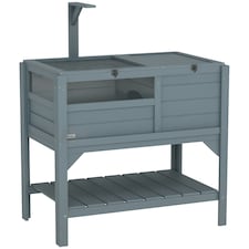 PawHut Wooden Tortoise House w/ Run, Shelter, Shelf, Lamp Holder, Grey