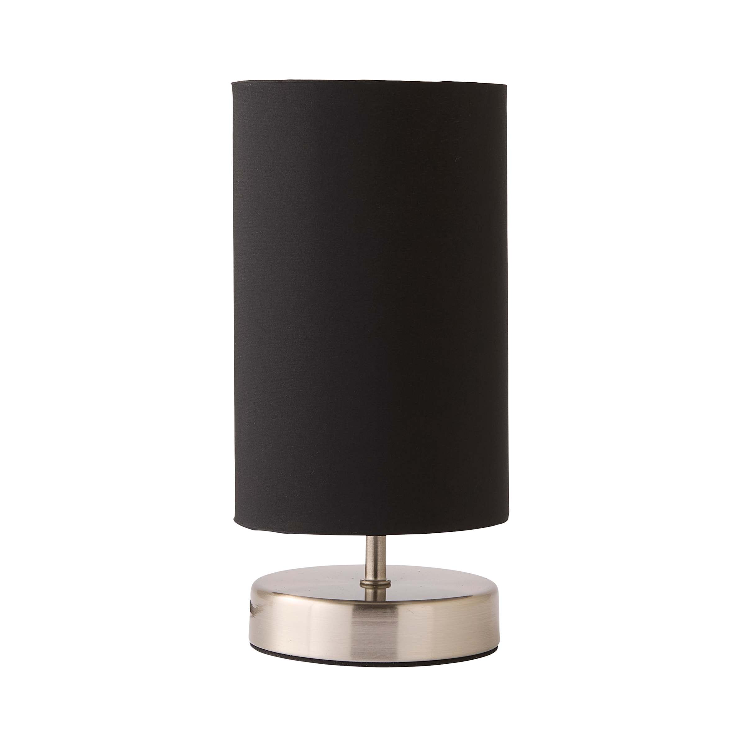 ValueLights Francis Brushed Chrome Dimmable Touch Table Lamps with Fabric Shade in Black