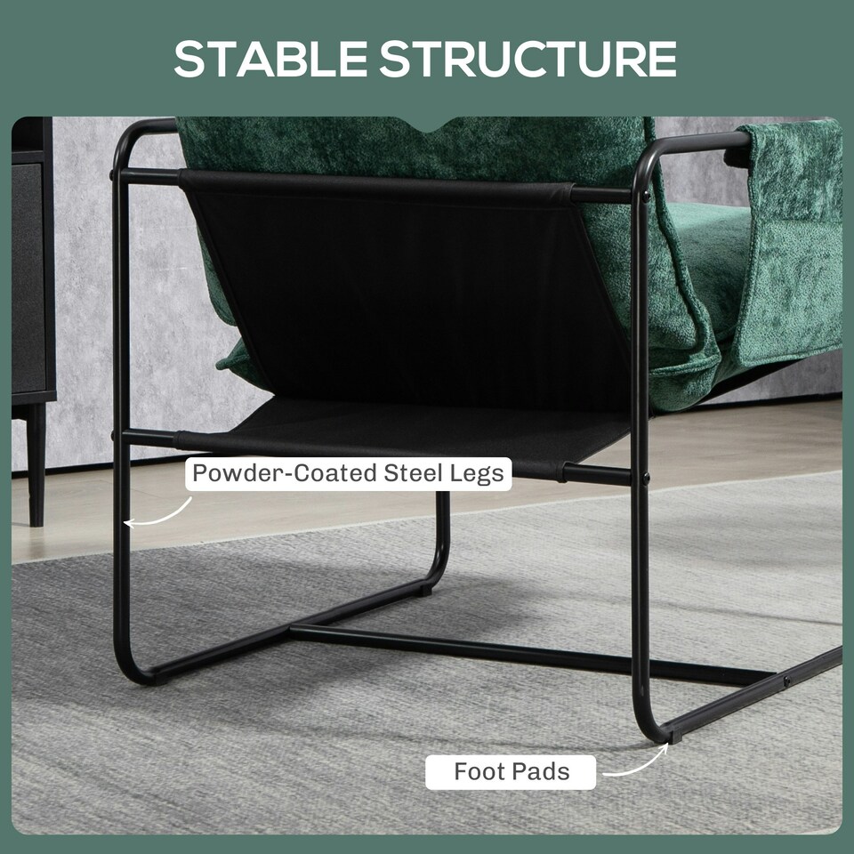image 1 of HOMCOM Upholstered Reading Chair with Side Pockets and Steel Frame, Green Green