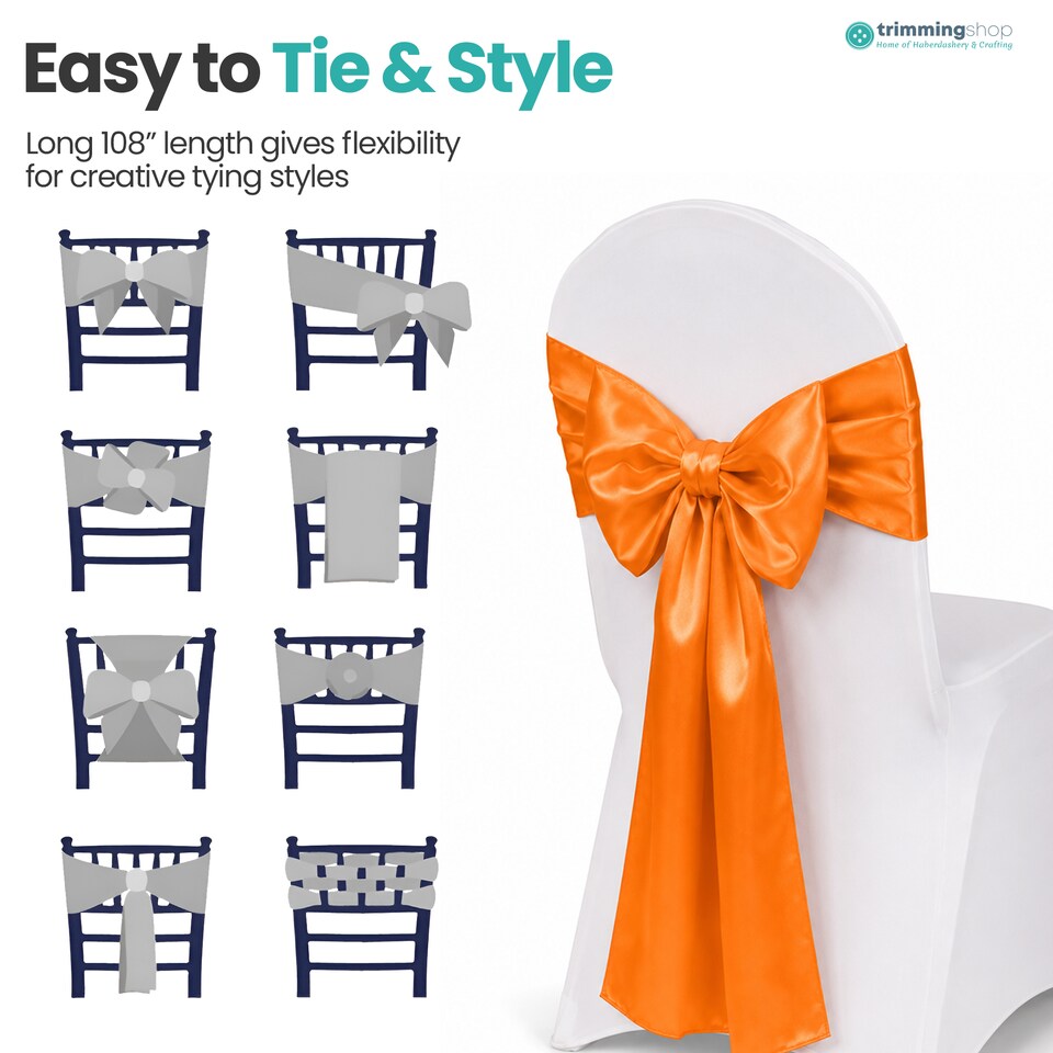 image 1 of 7"x108" Satin Chair Sash, Chair Sashes Hammed Edges Bow Tie - 1pc