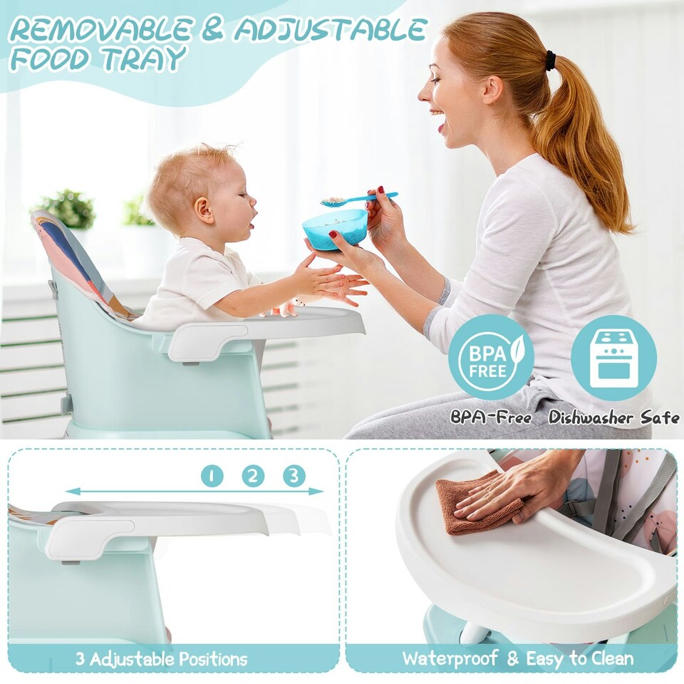 image 1 of COSTWAY 6-in-1 Baby High Chair Convertible Feeding Chair-colorful