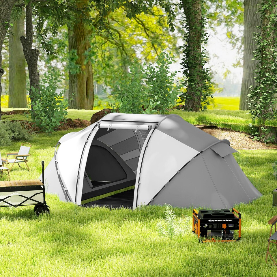 image 1 of Outsunny 4-6 Persons Camping Tent Dome Family Travel Group Hiking Room Fishing Grey | Charcoal Grey and White