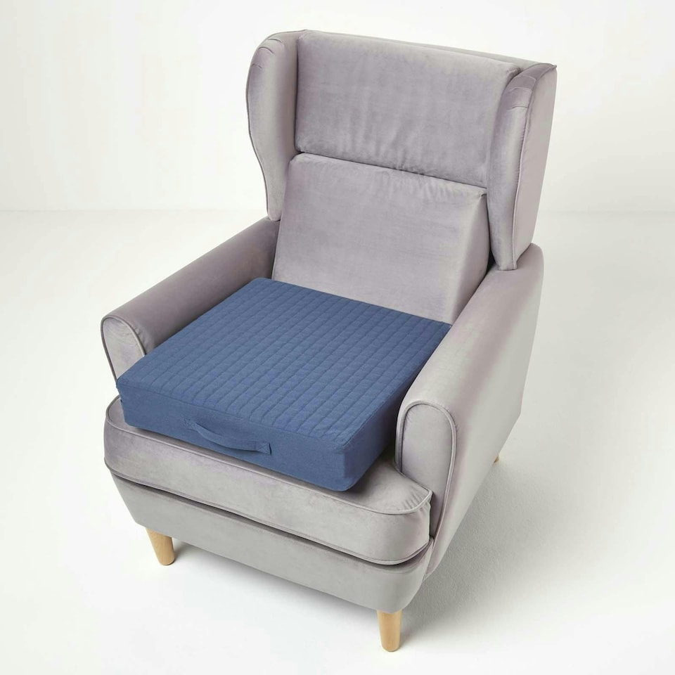 image 1 of Homescapes Navy Cotton Orthopaedic Foam Armchair Booster Cushion | Blue | Navy | 50 x 50 x 10 cm
