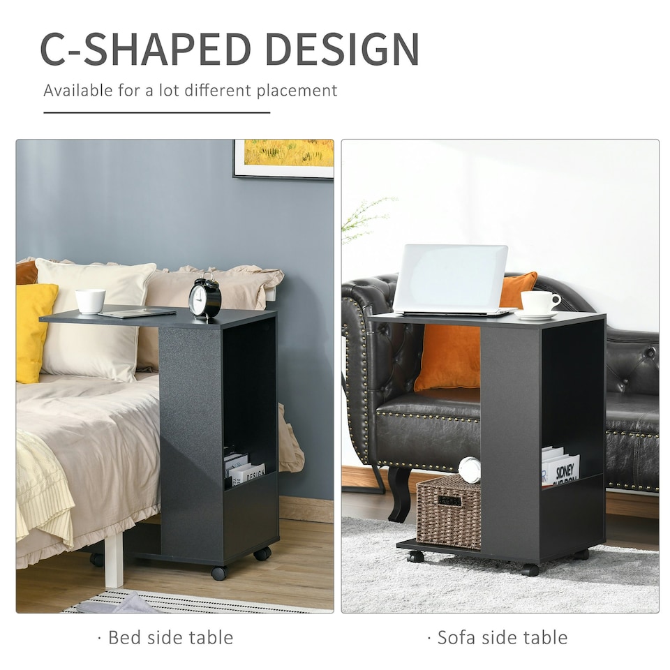image 1 of HOMCOM Mobile Sofa Side Table for Laptop Coffee w/ Storage and Casters, Black