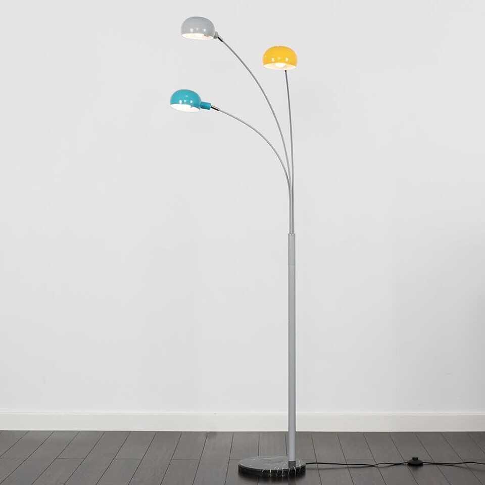 image 1 of ValueLights Curva 3 Way Grey Floor Lamp Multicoloured Shades
