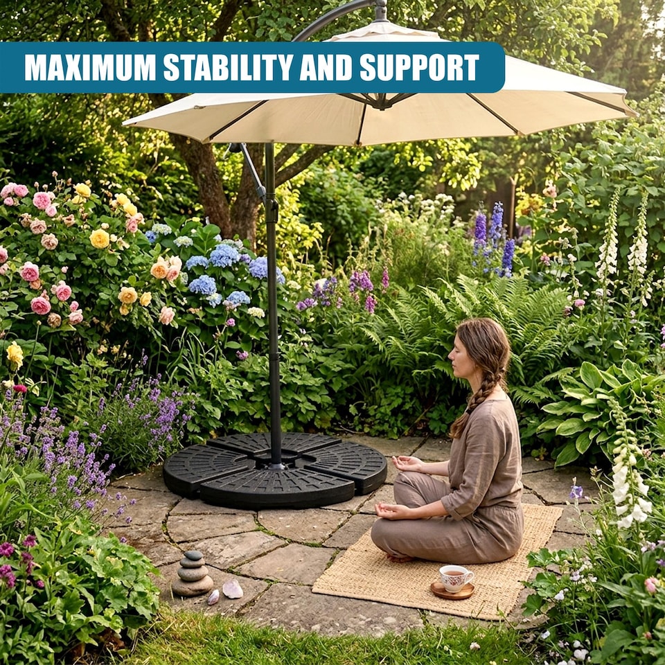 image 1 of GEEZY Round Parasol Base Set of 4 Heavy Duty Weights for Cantilever Umbrella Stands Patio