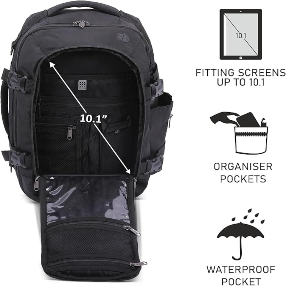 image 1 of Aerolite Ryanair 40x20x25 Maximum Size Hand Cabin Luggage Travel Carry On Holdall Lightweight Shoulder Bag Backpack Flight Bag with YKK Zippers 5 Year Warranty Black
