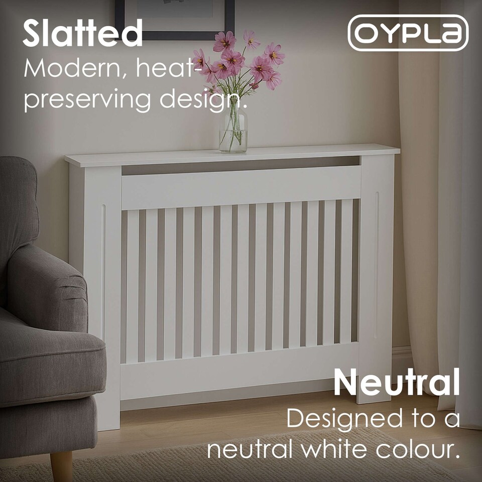 image 1 of Medium White Wooden Slatted Grill Radiator Cover MDF Cabinet