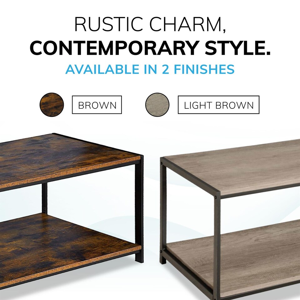 image 1 of House of Home Coffee Table Rustic Wooden Light Brown Grain Finish Living Room Storage Shelf 2 Tier | Brown | Light Brown