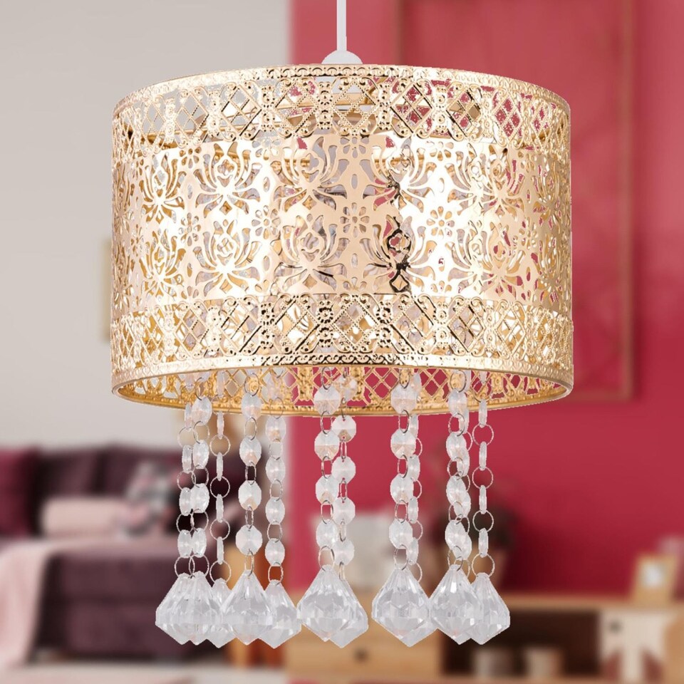 image 1 of Gold Cut Out Jewelled Easy Fit Light Shade | Gold | Clear | Medium | 1