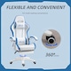 image 6 of Vinsetto Computer Gaming Chair, PU Leather Office Desk Chair with Footrest, Swivel Wheels, 135 Reclining Back, Lumbar Support, Headrest for Home, White and Blue