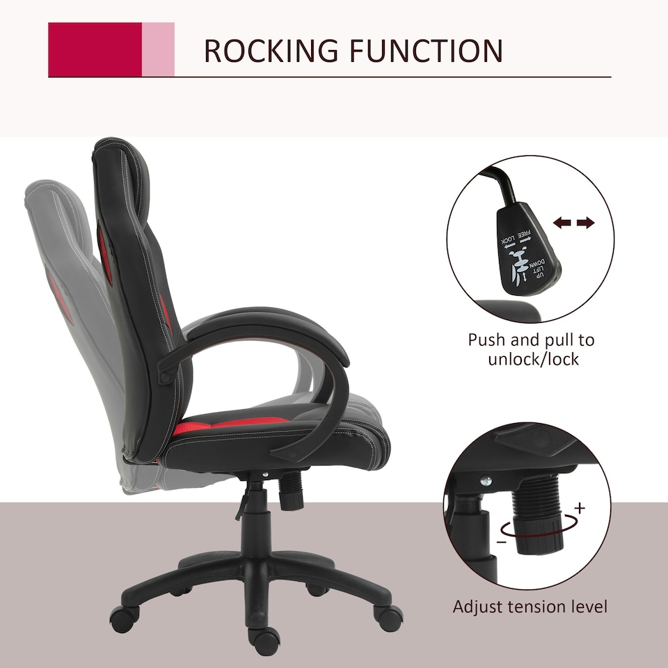 image 1 of Vinsetto Racing Gaming Chair Swivel Office Gamer Chair with Wheels, Red