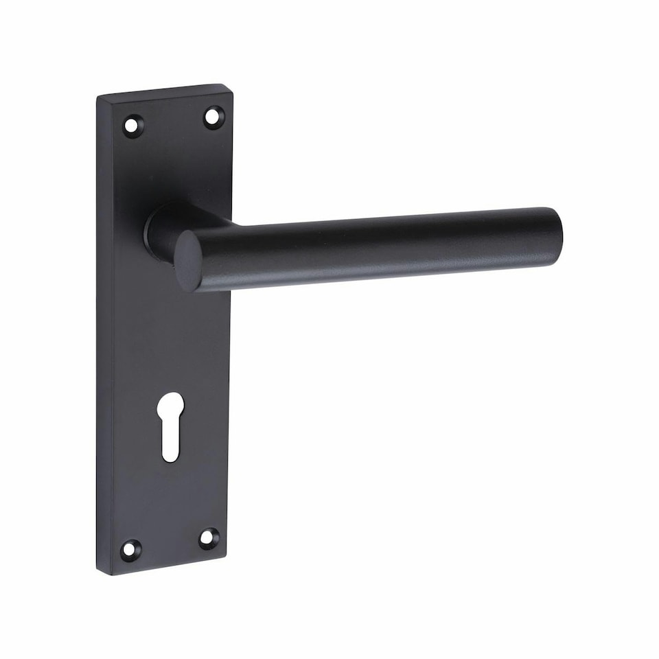 image 1 of Golden Grace Victorian T-Bar Straight Door Handles Lever Lock in Matt Black with 3 Lever Lock Set with 1 Pair of 3" Ball Bearing Hinges Black
