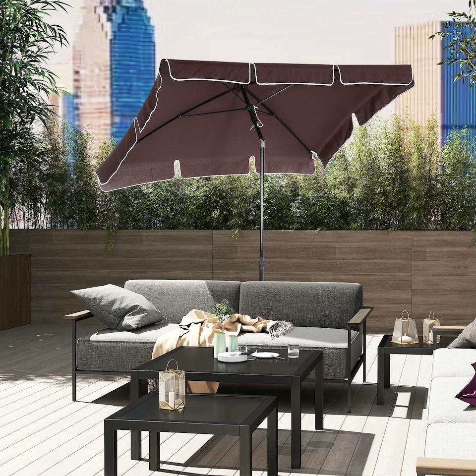 image 1 of Outsunny Aluminium Sun Umbrella Parasol Patio Rectangular 2M x 1.3M Brown