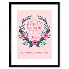 Kids Girl Beautiful Quote Pink Floral 9x7" Black Framed Wall Art Print