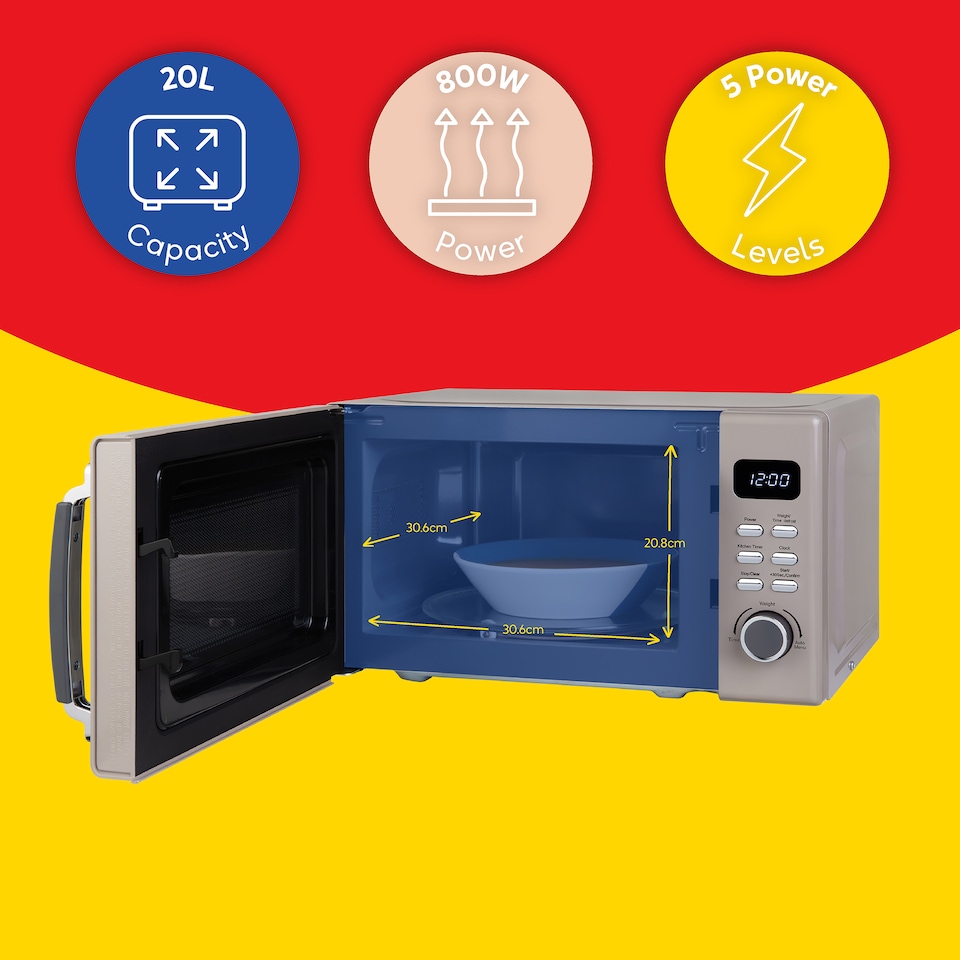 image 1 of Russell Hobbs Mocha Digital Microwave STYLEVIA, 20 Litre 800W with 5 Power Levels, Mirror Finish RHM2026MC