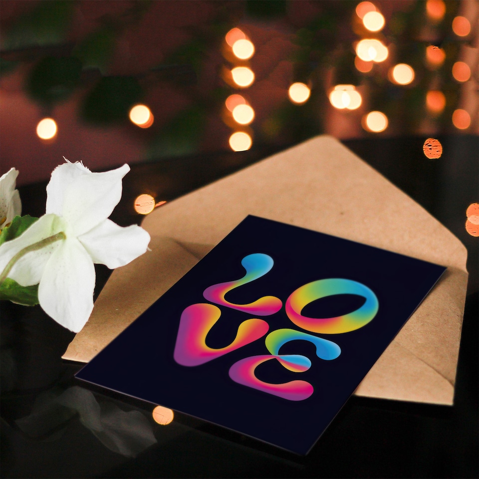 image 1 of Love Funky Retro Colourful Neon Typography Valentine's Day Greeting Card