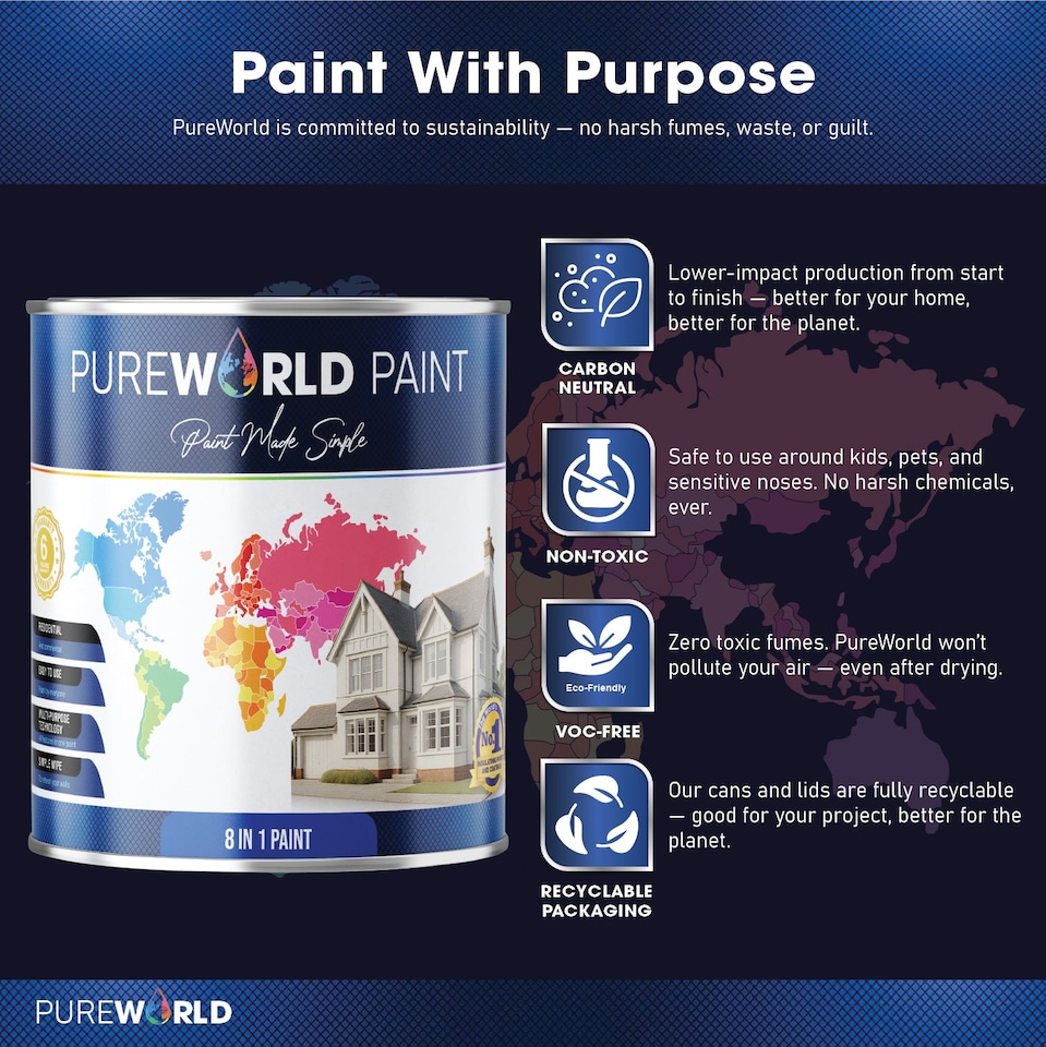 image 1 of PUREWORLD All-in-One Paint & Primer - Multi-Surface Interior & Exterior, Walls & Wood - Pure White - 1L - Matt