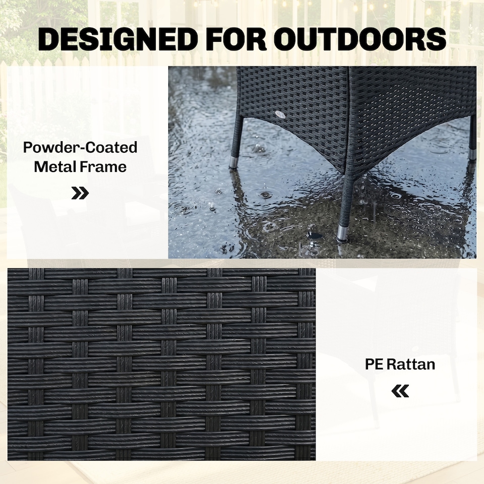 image 1 of Outsunny Rattan Dining Set for 6 with Cushions, Glass Top Table, Black | Black | Black, Cream White | Table: 150x80x74cm, Chair: 61x60x85cm