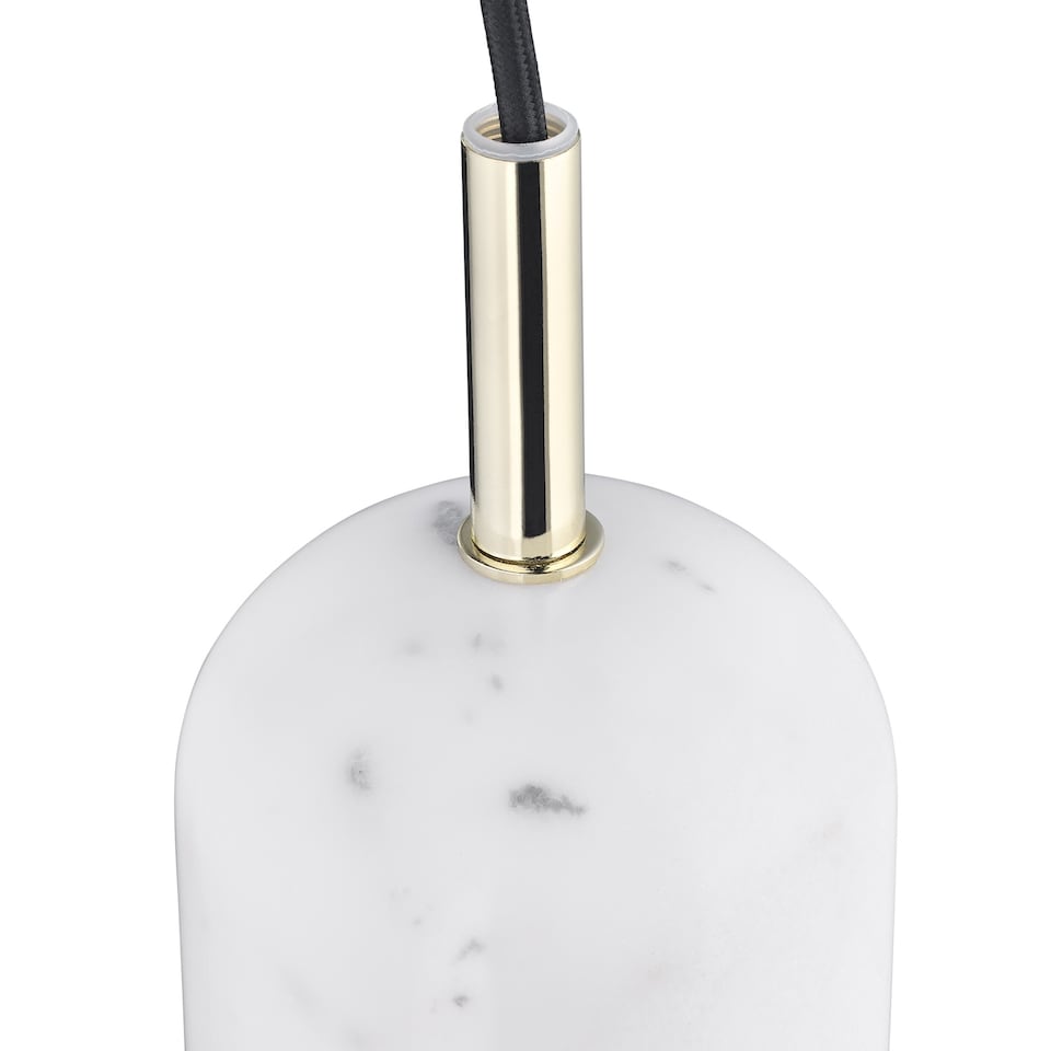 image 1 of White Marble Pendant Lamp Fitting in Scandinavian Design with Black Fabric Cable | White