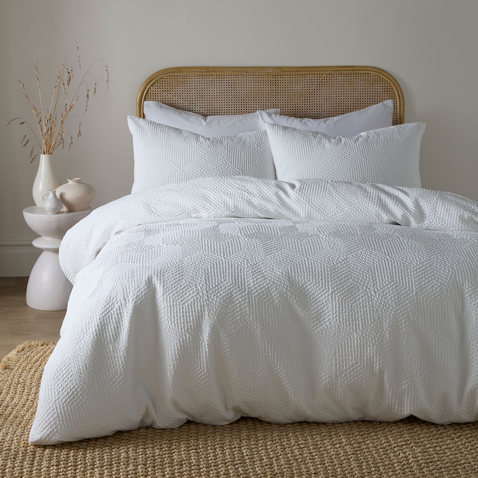image 1 of Serene Embossed Geo Duvet Cover Set White