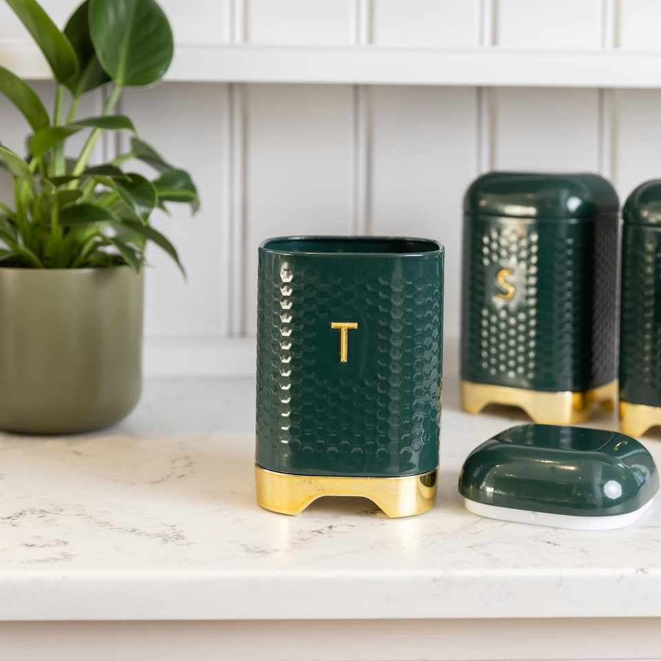 image 1 of Lovello Tea Canister Green Textured 11x11cm