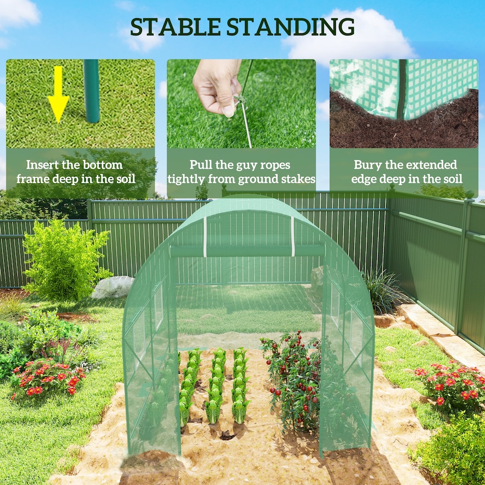 image 1 of Outsunny Polytunnel Greenhouse Outdoor Grow House Roll Up Door Windows 2x2.5m