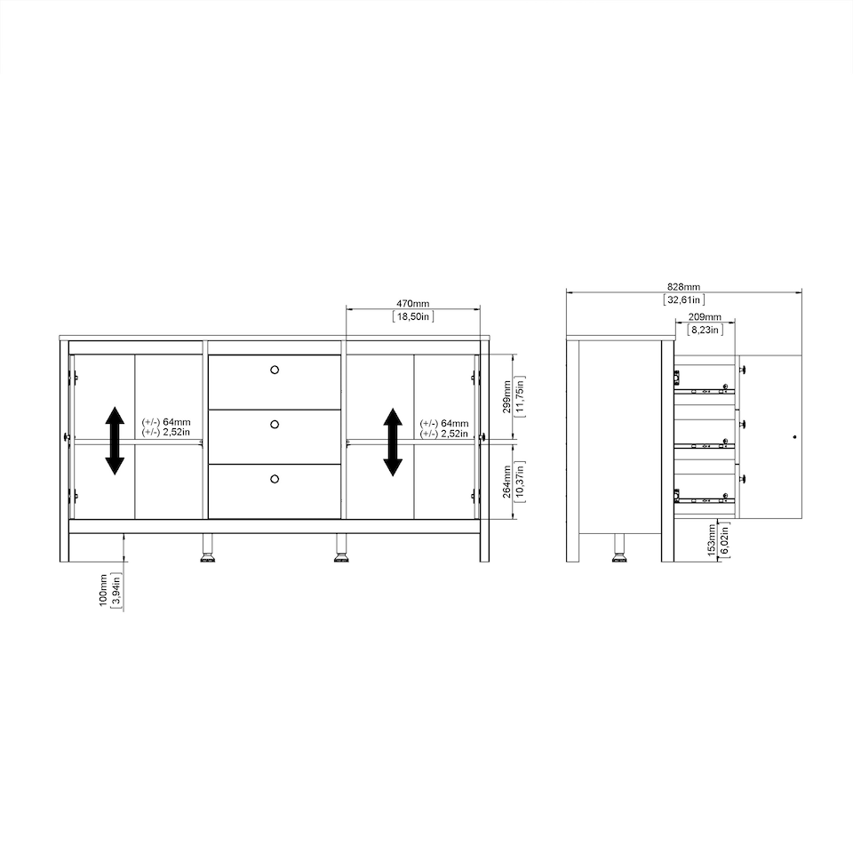 image 1 of Barcelona Sideboard 2 Doors 3 Drawers in Matt Black