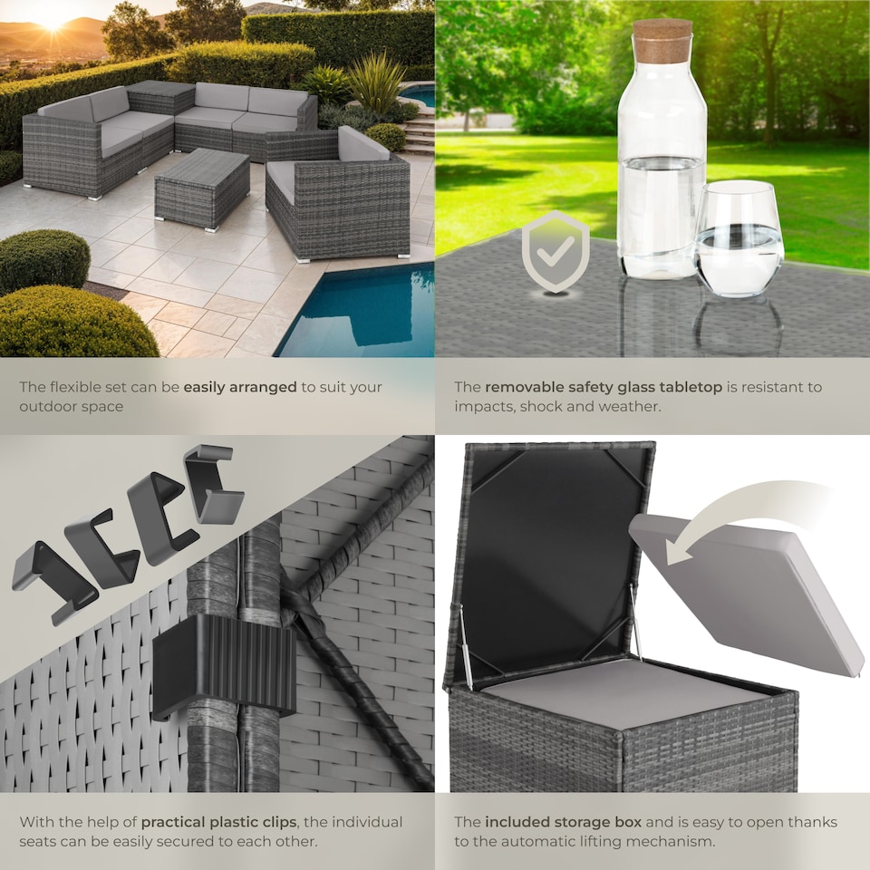 image 1 of Garden Furniture Set Pisa - modular sofa, armchair, coffee table, cushion storage box | Grey | grey | 67 x 75 x 64,50 cm | 1