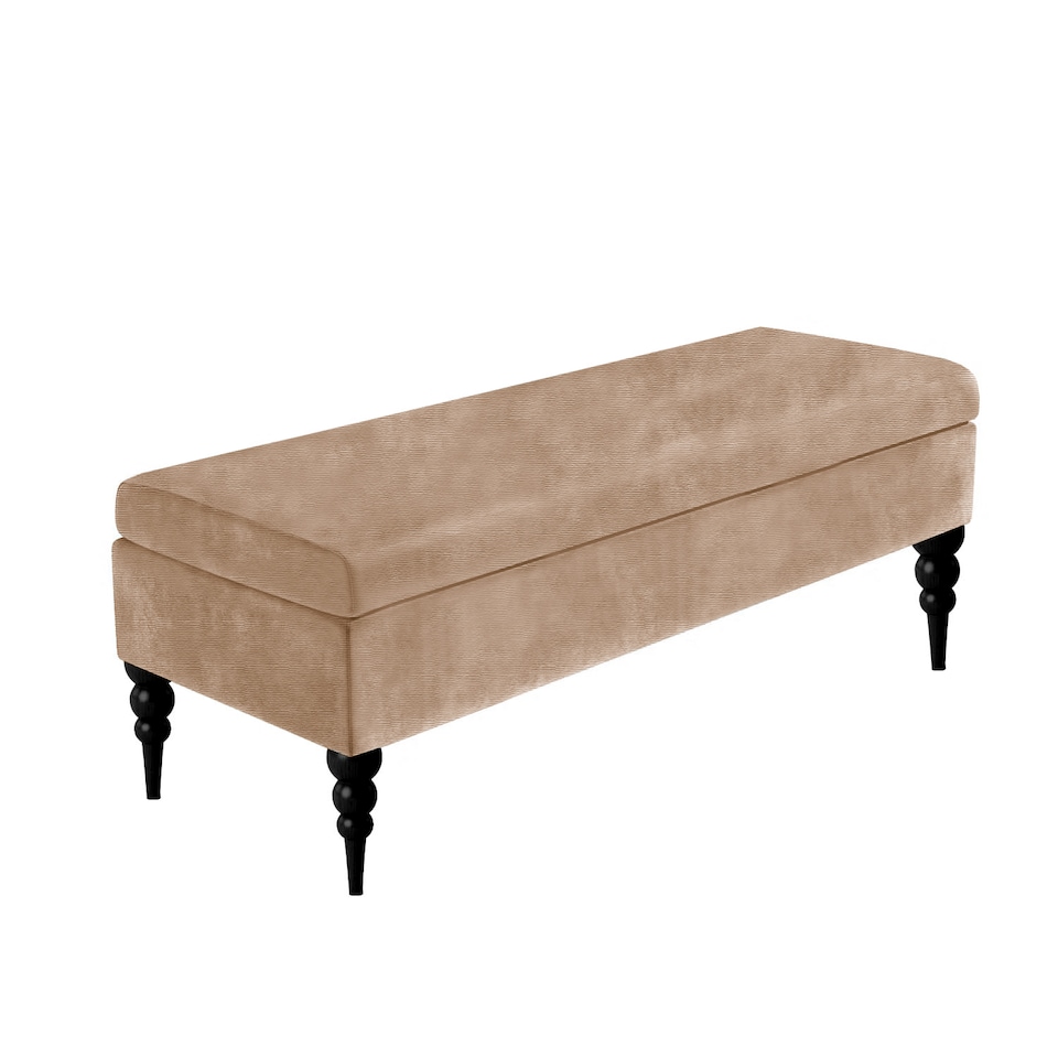 image 1 of 90cm Safar Plain Ottoman Storage Bench -Upholstered Shoes Bench with Black Turned Wooden Legs - Beige Naple Ottoman Bench