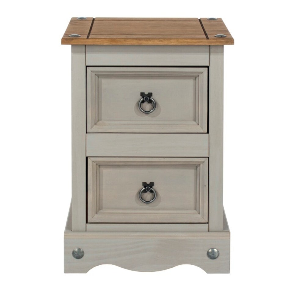 image 1 of Corona 2 Drawer Petite Bedside Cabinet - Pine - 36 x 32 x 53.1 cm - Grey Wax/Antique Waxed Pine