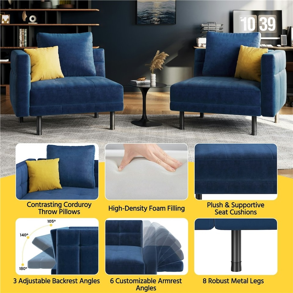 image 1 of Yaheetech Velvet Futon Sofa Bed Sleeper Sofa with 4 Pillows