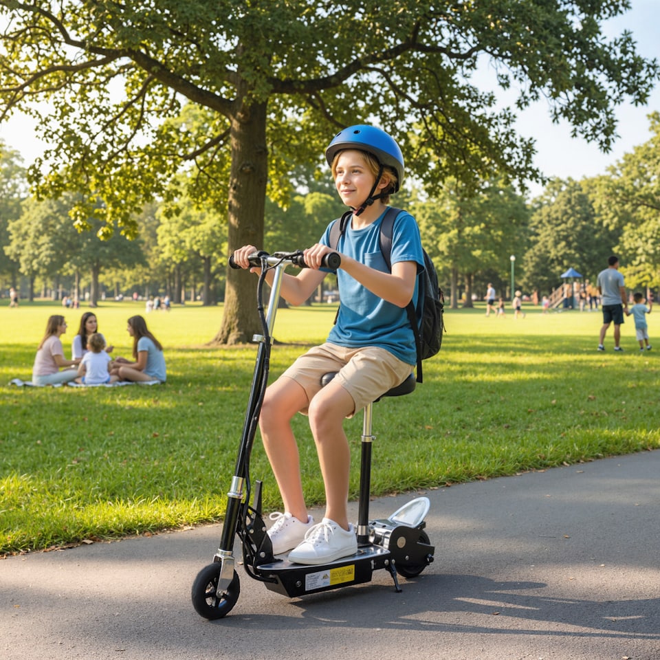 image 1 of HOMCOM Foldable Powered Scooter with Adjustable Seat, Brake | Black