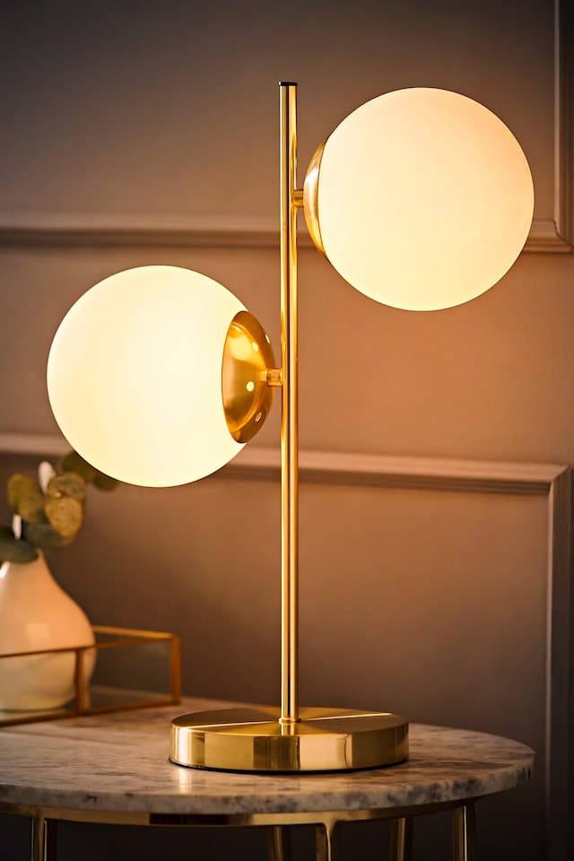 image 1 of ValueLights Jas Gold Metal Table Lamp White Frosted Glass Shades