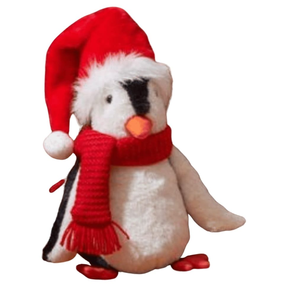 image 1 of 22cm Soft Cuddly Puppa Penguin Christmas Decoration with Santa Hat