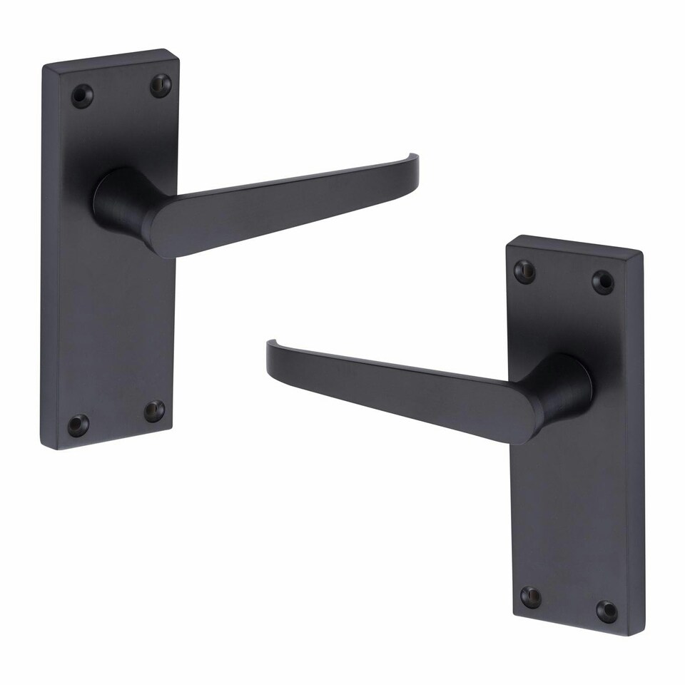 image 1 of Golden Grace 6 Pairs of Victorian Straight Handle Latch Door Handles in Matt Black with 120mm x 40mm Backplate Black