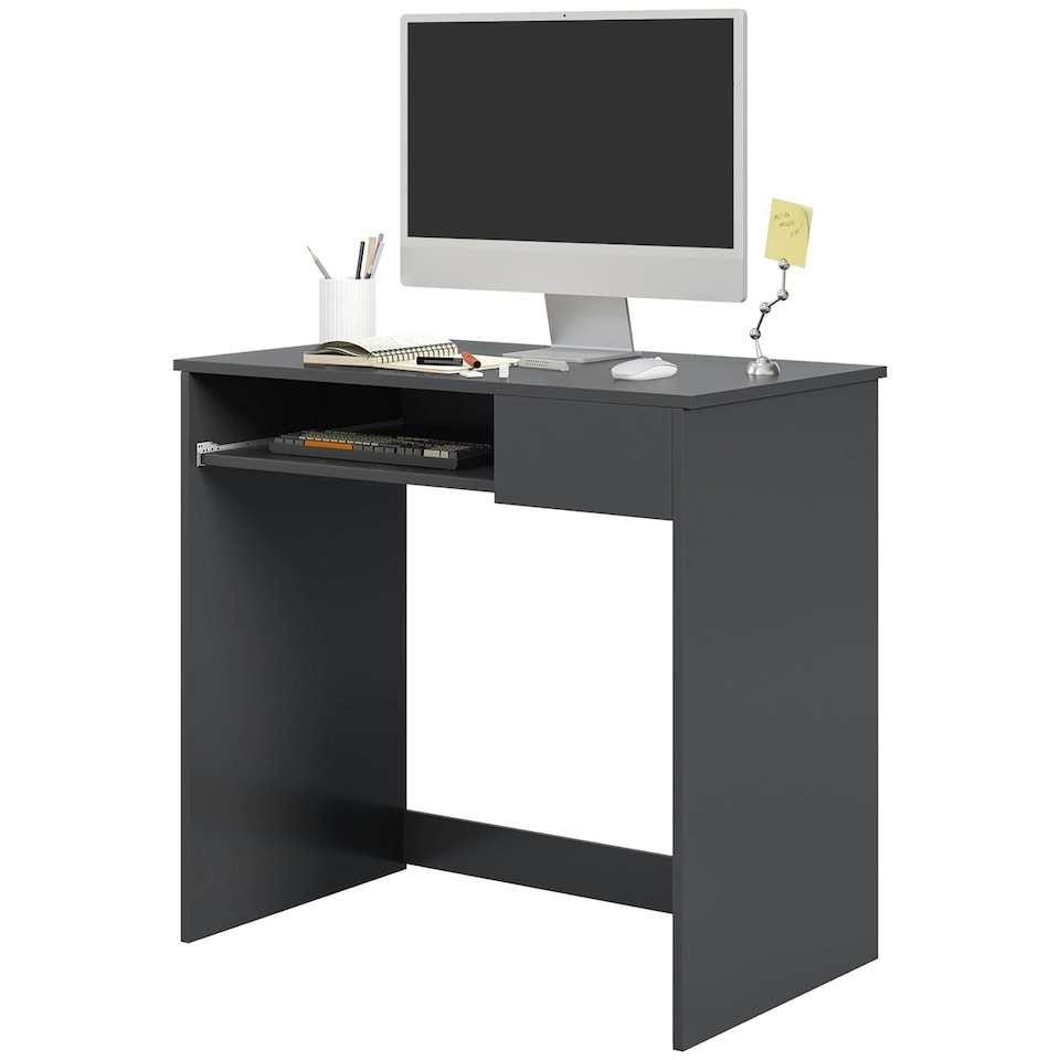 image 1 of HOMCOM Compact Computer Table w/ Keyboard Tray Drawer Study Office Work, Grey