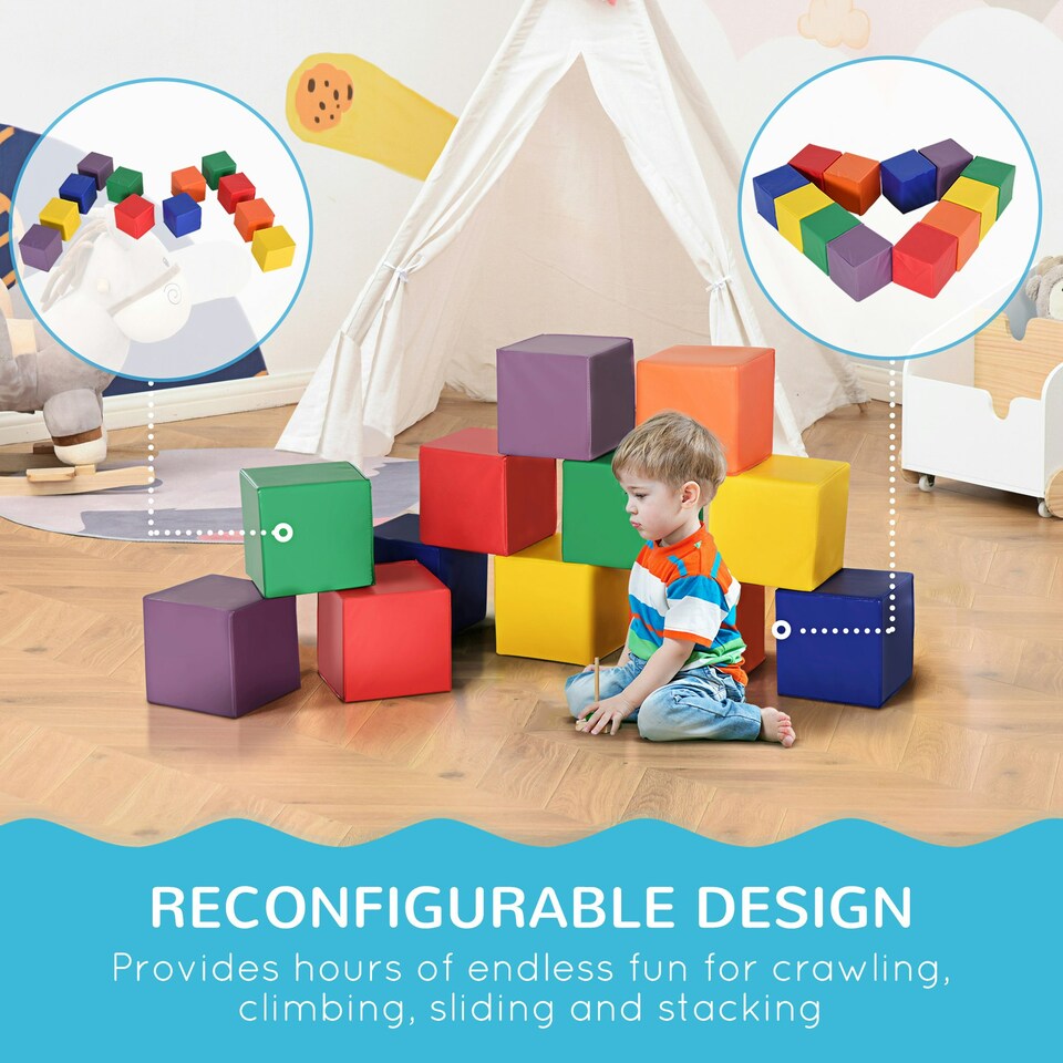 image 1 of HOMCOM 12 Piece Soft Play Blocks Soft Foam Toy Building Stacking Block for Kids