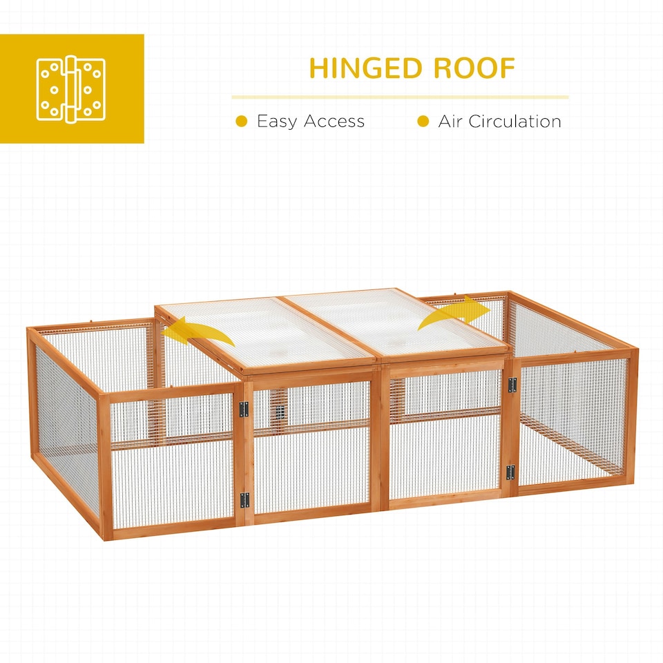 image 1 of PawHut Rabbit Hutch Cage, Wooden Outdoor Run with Openable Roof, Natural
