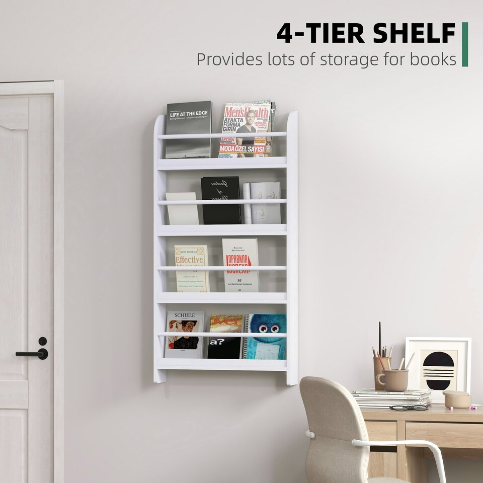 image 1 of HOMCOM Wall-Mounted/Standing 4-Tier Wood Book Shelf Water Resist