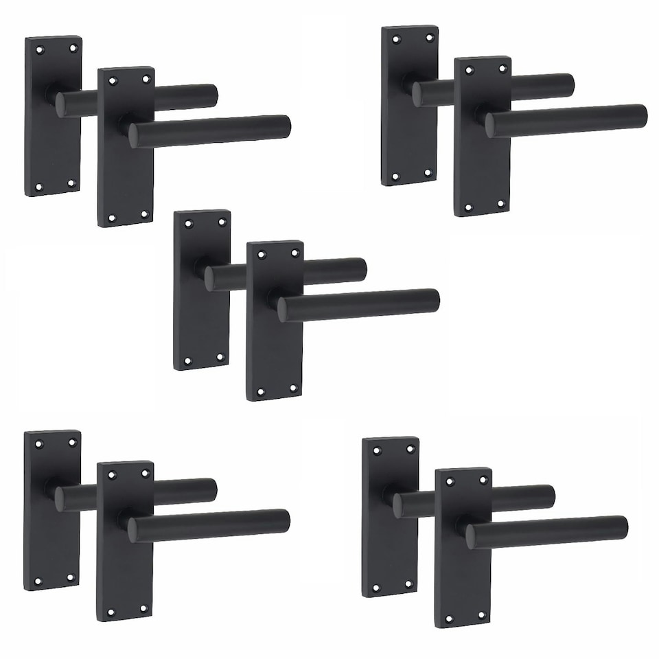 image 1 of Golden Grace 5 Pairs Victorian Straight T-Bar Door Handles Latch in Matt Black Finish - 120mm x 40mm Backplate Black