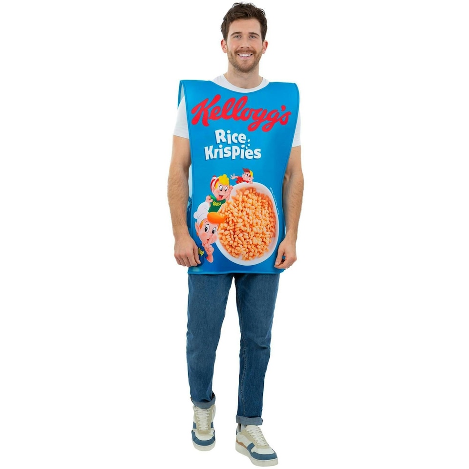 image 1 of Kelloggs Unisex Adult Rice Krispies Cereal Box Costume Tabard - Blue/White/Red - One Size One Size
