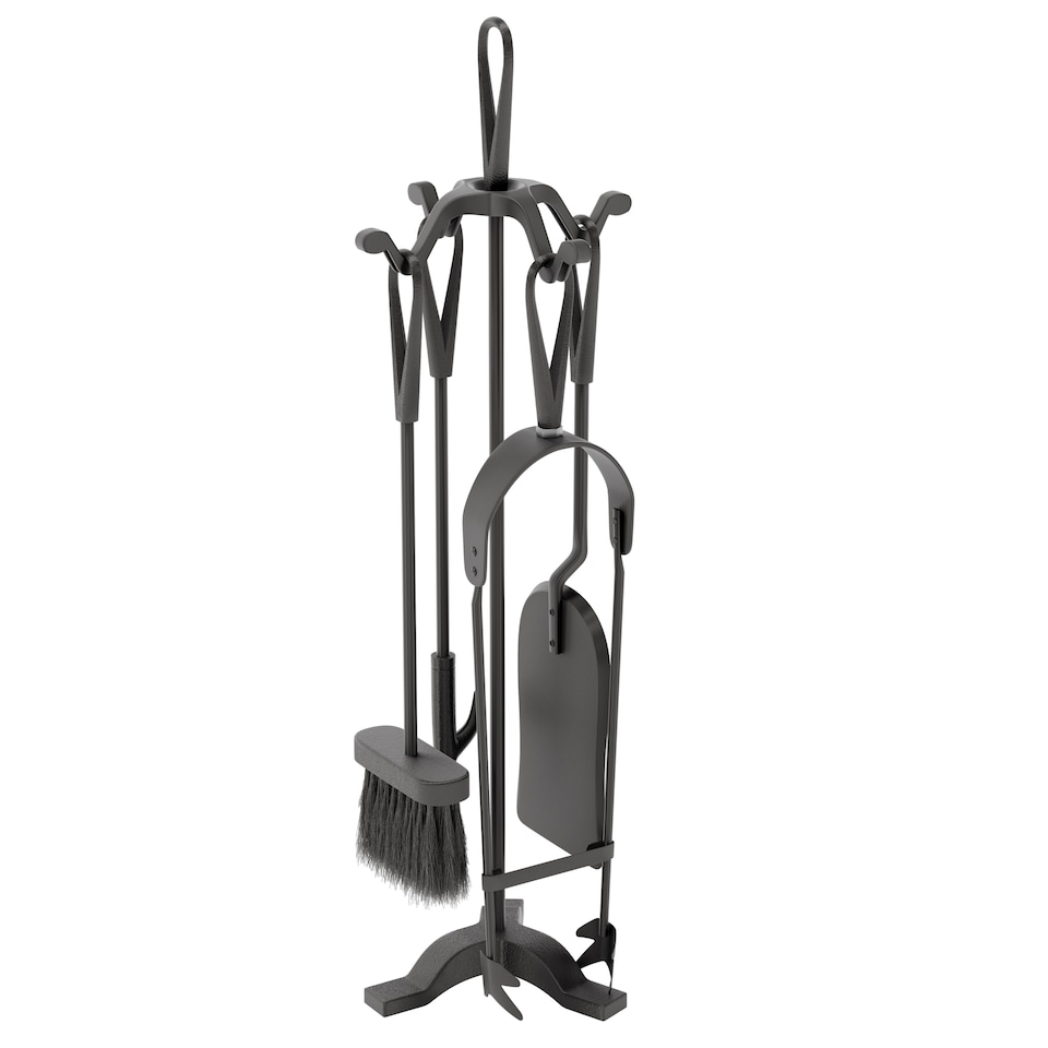 image 1 of Fire Vida 5 Piece Buxton Companion Set Fireside Fireplace Accessory, Black